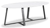 Kort & Co. Nico 51\" Modern Oval Coffee Table - White Sinetered Stone with Dark Grey Metal Legs