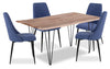 Miya 5pc Dining Set with Table & 4 Chairs, Live Edge, Acacia Wood, Metal, 60\"W - Navy Blue