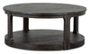Axl 40\" Traditional Round Coffee Table with Shelf - Dark Grey-Brown Wood