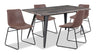Amos 5pc Dining Set with Table & 4 Chairs, Metal, 60\"W - Brown