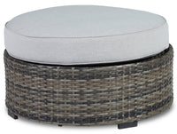 Lilo Large Outdoor Patio Ottoman - Resin Wicker & Nuvella Fabric, UV & Weather Resistant - Grey
