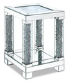 Berni 18\" Glam Mirror & Glass Top End Table with Shelf - Silver Metal with Diamond Look Legs