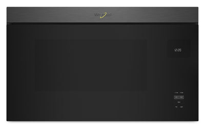Whirlpool 1.1 Cu. Ft. Flush Over-the-Range Microwave with 900 Watts Cooking - Black Stainless - YWMM… | Four à micro-ondes à hotte intégrée Whirlpool de 1,1 pi³ à installation affleurée avec cuisson à 900…