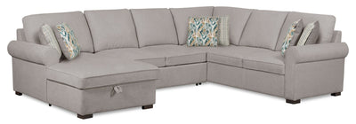 Scott Living Haven 3-Piece Left-Facing Chenille Fabric Sleeper Sectional with Storage Chaise - Grey | Sofa-lit sectionnel de gauche Haven de Scott Living 3 pièces en tissu de chenille avec fauteuil long de rangement - gris
