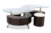 Savon 52.5\" Modern S-shaped 3-Pack Coffee + 2 Ottomans with Storage and Shelf - Dark Walnut Wood and Chrome