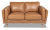 Vivia 63\" Genuine Leather Loveseat with Removable Seat Cushions and Wood Base - Caramel Brown