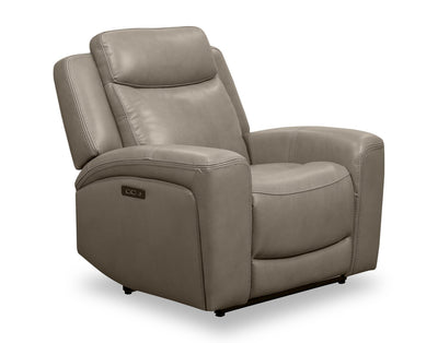 Scott Living Prescott 42.5" Genuine Leather Power Reclining Chair with Power Headrest - Grey | Fauteuil à inclinaison électrique Prescott de Scott Living de 42,5 po en cuir véritable avec appuie-tête électrique - gris