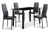 Onyx 5pc Dining Set with Table & 4 Chairs, Glass Top, Metal, 55\"W - Black