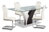 Tuxedo 5pc Dining Set with Table & 4 Chairs, Glass Top, Pedestal Base, 72\"W - White