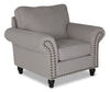 Made in Canada Wynn 47\" Chenille Fabric Chair with Nailhead Trim and Wood Bun Legs - Grey