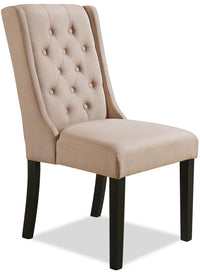 York Wing-Back Dining Chair with Linen-Look Fabric, Button Tufted - Taupe