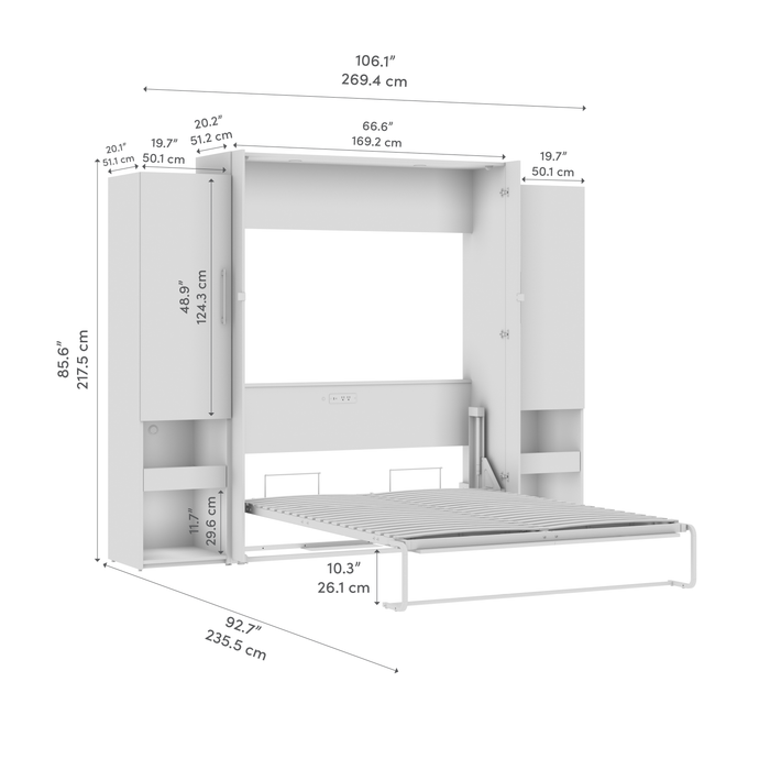 Bestar Avalon Queen Murphy Bed & Storage Cabinets with Pull-Out Shelf (107 W)