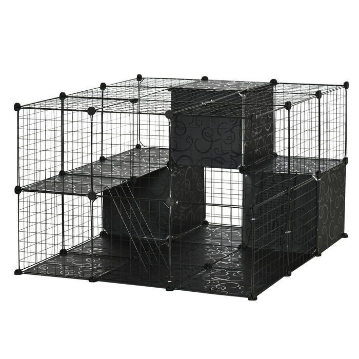 Pawhut Small Animal Cage Rabbit Cage With Door, Guinea Pig Playpen, Small Animal Fence For Bunny, Chinchilla, Freret, Chinchilla, Indoor And Outdoor Use, Total 56 Panels, 41.3\" X 27.6\" X 41.3\"
