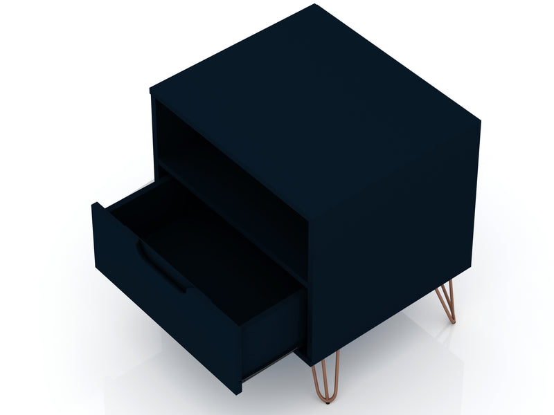 Manhattan Comfort Rockefeller Mid-Century Modern Nightstand with Drawer - Tatiana Midnight Blue