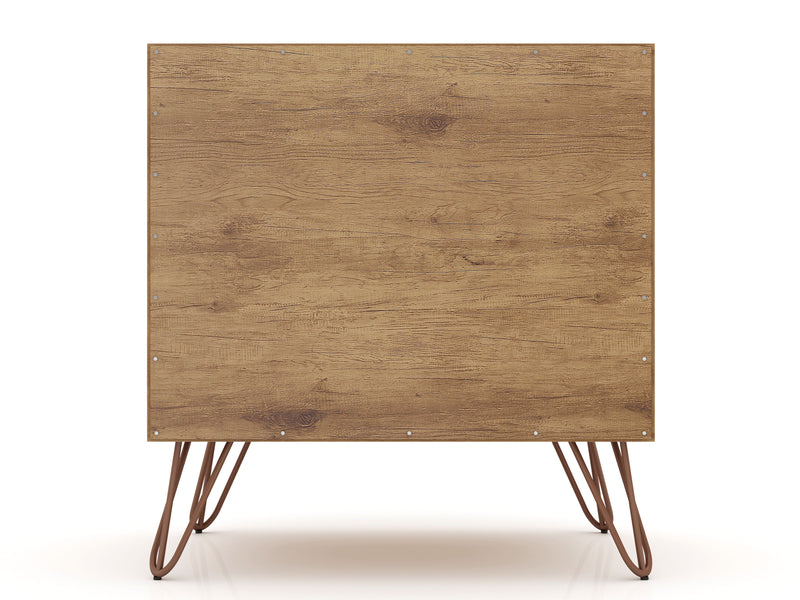 Manhattan Comfort Rockefeller Mid-Century Modern Nightstand with Drawer - Natural & Rose Pink