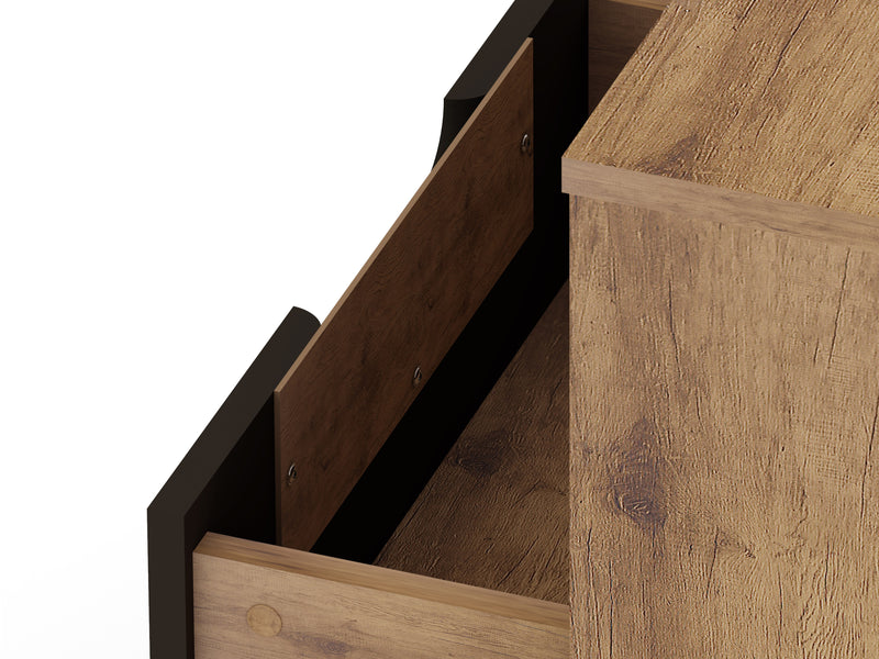 Manhattan Comfort Rockefeller Mid-Century Modern Nightstand with Drawer - Natural & Textured Grey