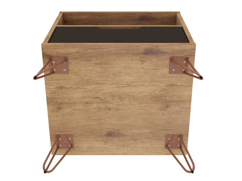 Manhattan Comfort Rockefeller Mid-Century Modern Nightstand with Drawer - Natural & Textured Grey