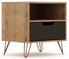 Manhattan Comfort Rockefeller Mid-Century Modern Nightstand with Drawer - Natural & Textured Grey
