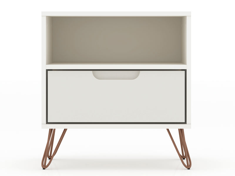 Manhattan Comfort Rockefeller Mid-Century Modern Nightstand with Drawer - Off White