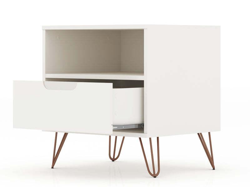 Manhattan Comfort Rockefeller Mid-Century Modern Nightstand with Drawer - Off White