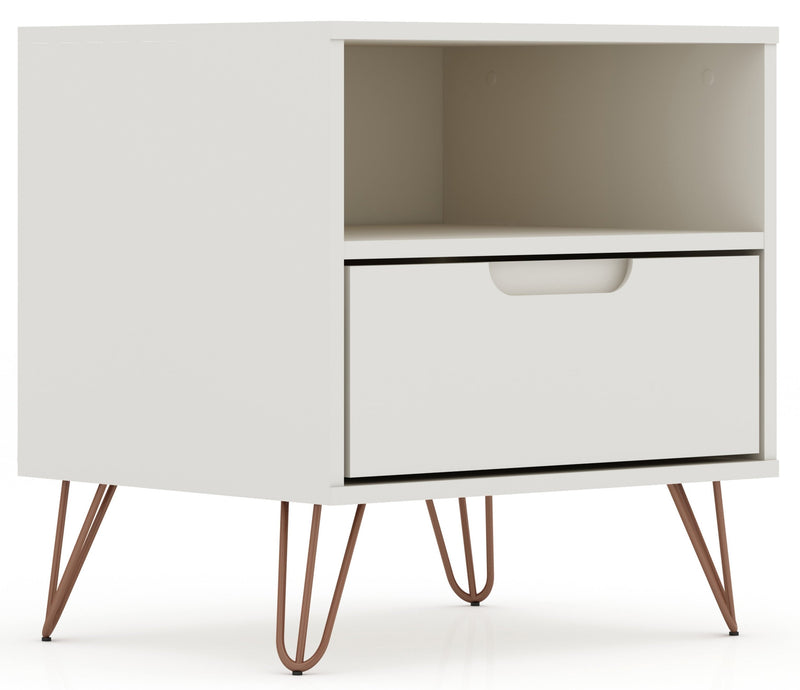 Manhattan Comfort Rockefeller Mid-Century Modern Nightstand with Drawer - Off White