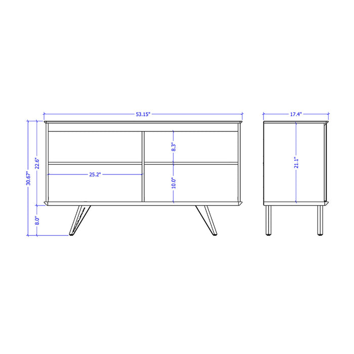 Manhattan Comfort Tudor 53.15” Sideboard with 4 Shelves - White & Maple Cream