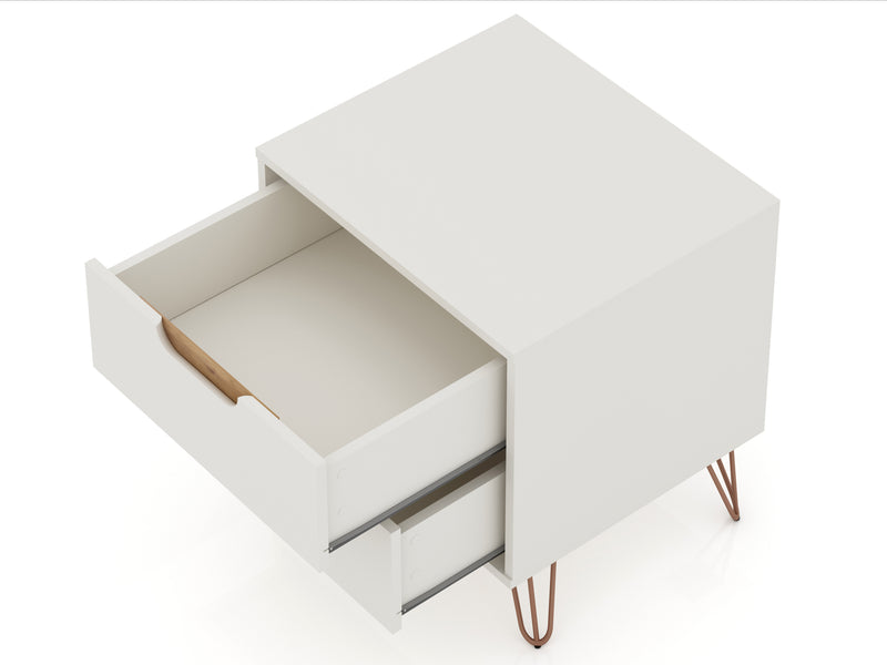 Manhattan Comfort Rockefeller Mid-Century Modern Nightstand with 2 Drawers - Off White & Natural