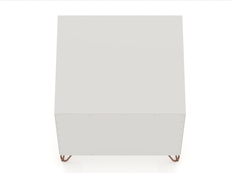 Manhattan Comfort Rockefeller Mid-Century Modern Nightstand with 2 Drawers - Off White & Natural