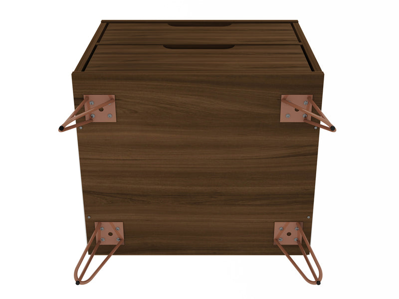 Manhattan Comfort Rockefeller Mid-Century Modern Nightstand with 2 Drawers - Brown