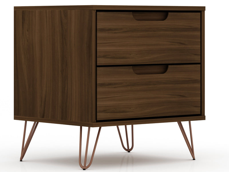 Manhattan Comfort Rockefeller Mid-Century Modern Nightstand with 2 Drawers - Brown