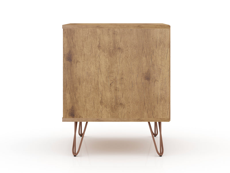 Manhattan Comfort Rockefeller Mid-Century Modern Nightstand with 2-Drawers - Natural & Rose Pink