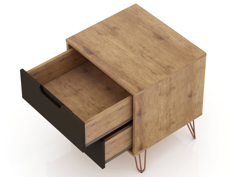Manhattan Comfort Rockefeller Mid-Century Modern Nightstand with 2 Drawers - Textured Grey