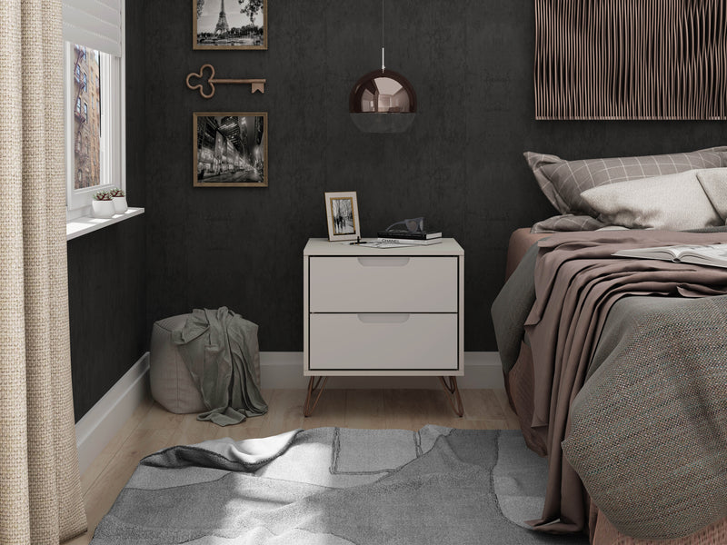 Manhattan Comfort Rockefeller Mid-Century Modern Nightstand with 2-Drawer