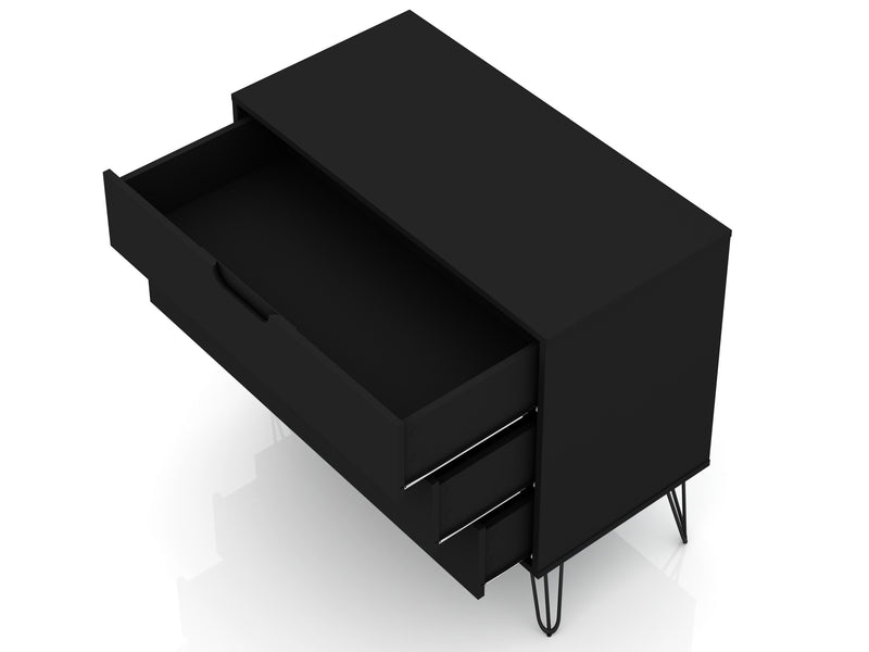 Manhattan Comfort Rockefeller Mid-Century Modern Dresser with 3-Drawers - Black