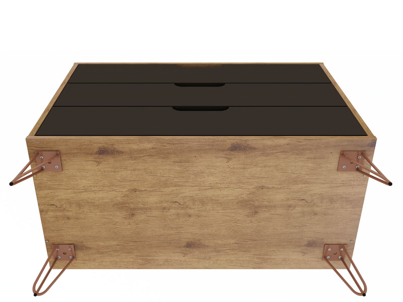 Manhattan Comfort Rockefeller Mid-Century Modern Dresser with 3-Drawers - Natural & Textured Grey