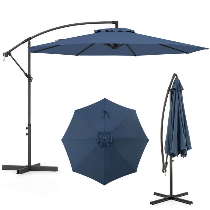 Costway 10FT Patio Offset Hanging Umbrella Easy Tilt Adjustment 8 Ribs Backyard Blue