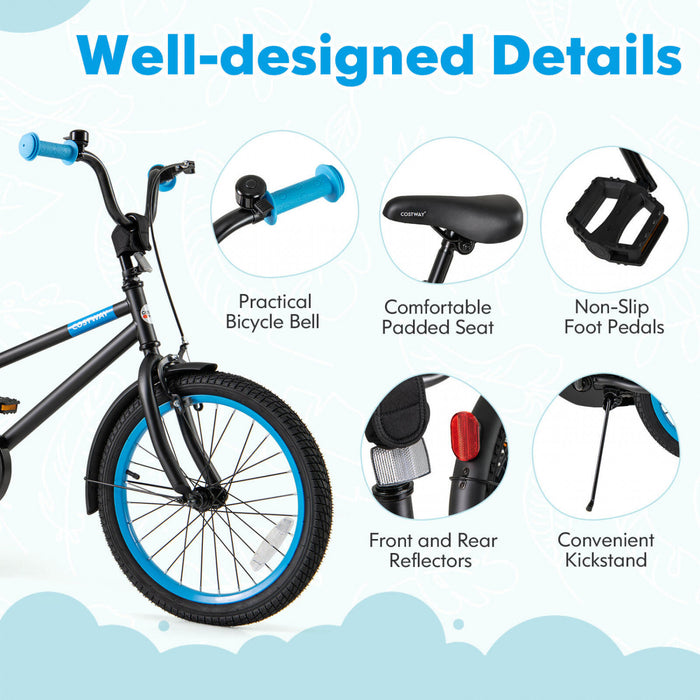 Costway 18\" Kids Bike With Adjustable Saddle Handlebar Removable Training Wheels Handbrake Black