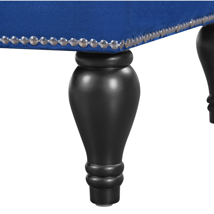 Serena Velvet Chaise Lounge with Button Tufting and Nailhead Trim, Blue