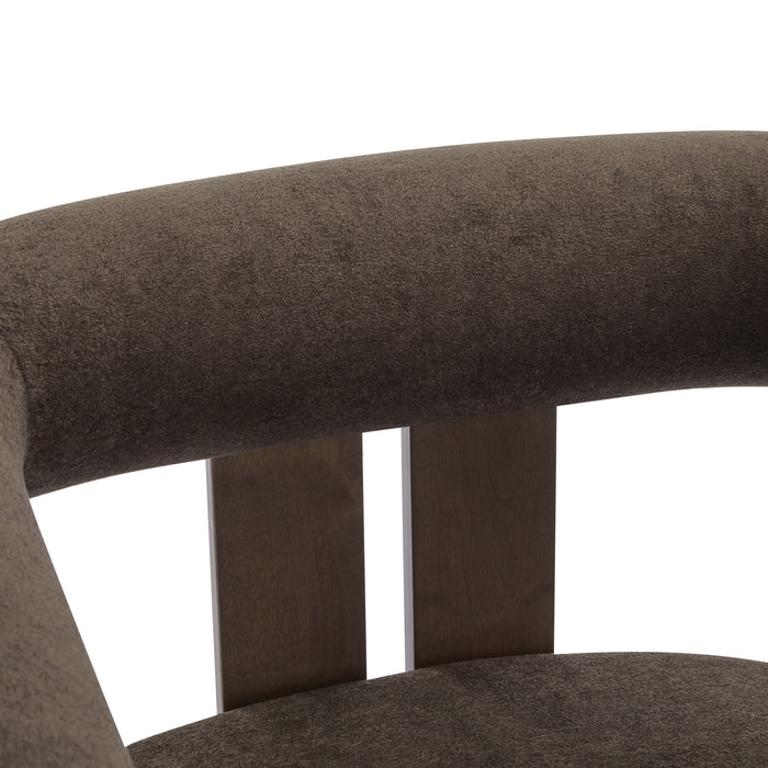 Crest Modern Upholstered Round Arm Accent Chair with Three-Leg Design, Dark Brown, Walnut