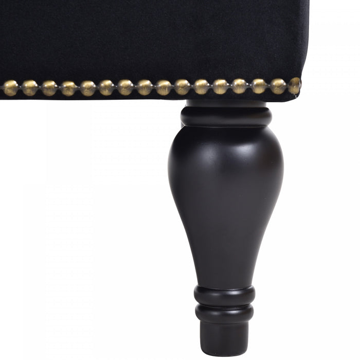 Serena Velvet Chaise Lounge with Button Tufting and Nailhead Trim, Black