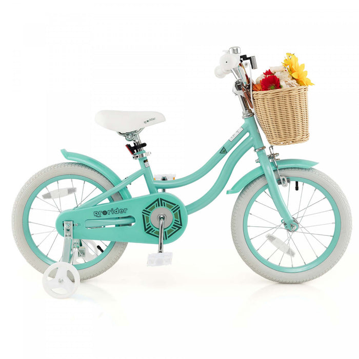 Prorider 16\" Kid's Bike With Training Wheels Adjustable Handlebar Seat Handbrake Green
