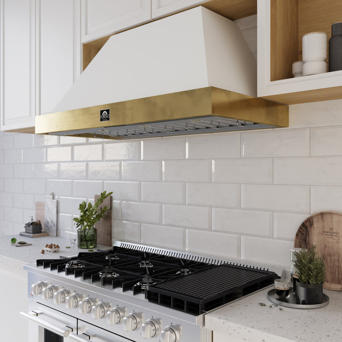 Forno Vittorio 48-Inch Wall Mount Range Hood, White with Antique Brass Trim-FRHWM5078-48BLK