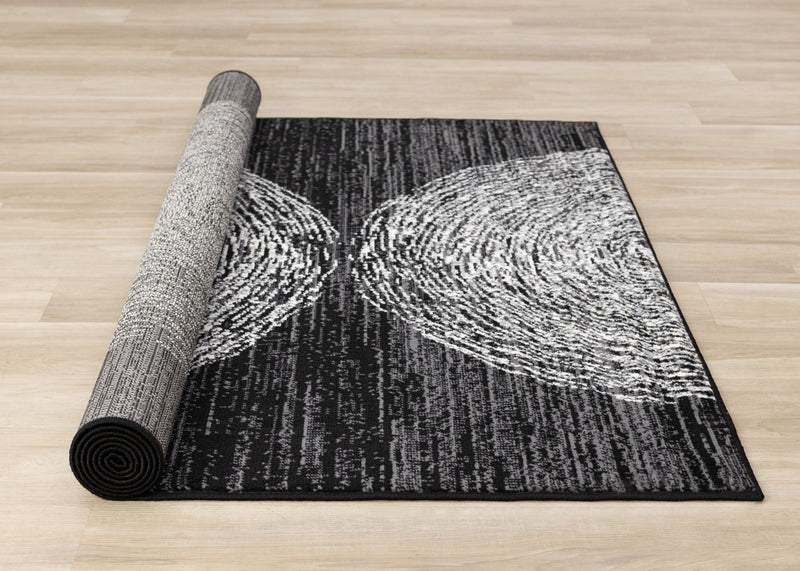 Florence Black Grey White Tree Ring Design Rug, 5'3\" x 7'4\" Indoor Area Rug