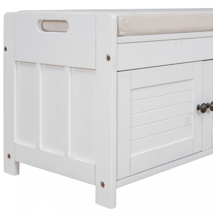 Olivia Pine Wood Storage Bench With 3-door Shoe Cabinet With Hidden Compartment - White