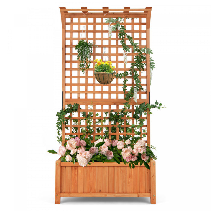 Costway Raised Garden Bed Planter Box Climbing Plants Container With Trellis &hanging Roof