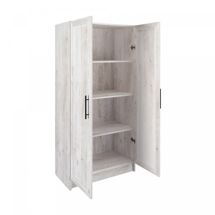 Elite Accent Storage Cabinet with Panel Doors & 3 Shelves - Rustic White 