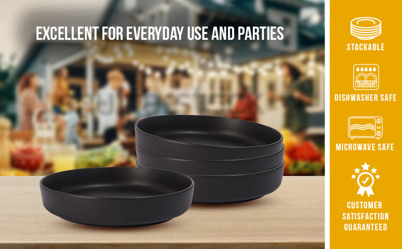 S&CO Gourmet Lisbon Set of 4 Black Stoneware Pasta Bowls