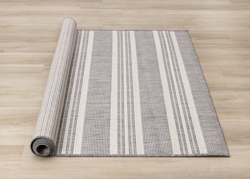 Jackson Cream Taupe Banded Stripes Rug, 6'7\" x 9'6\" Outdoor Area Rug