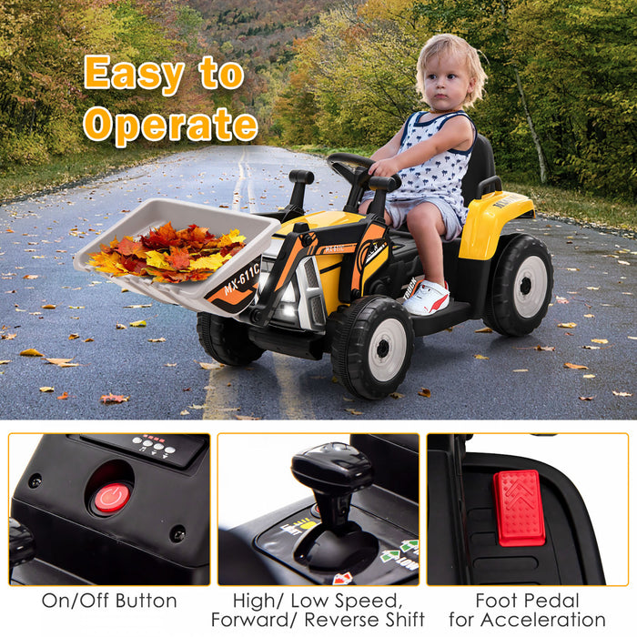 Costway Kids Ride On Excavator Digger 12v Electric Tractor Rc W/ Digging Bucket Yellow
