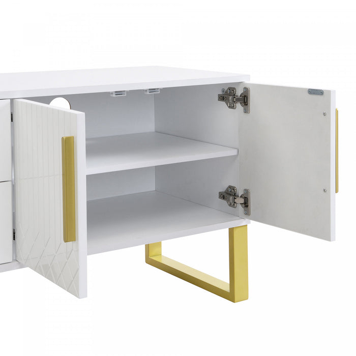 Steven 66.9\" Floor-standing Design TV Cabinet with and Gold Handles&Legs,White Tv Stand